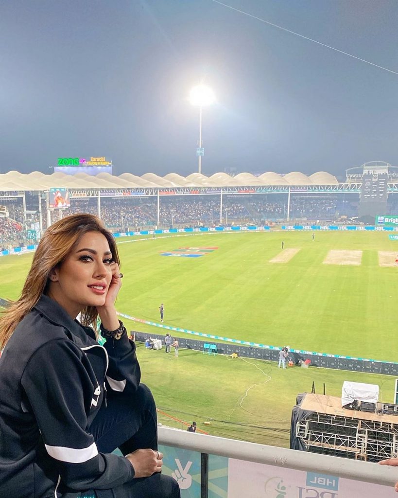 Actress Mehwish Hayat Beautiful Clicks From Lahore Enjoying PSL Match