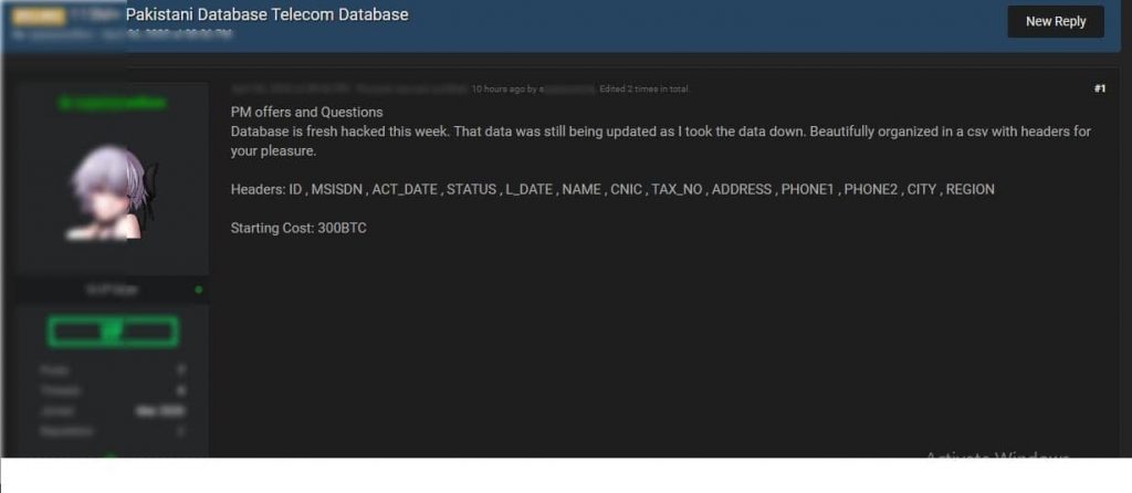 Personal Information of 115 Million Pakistani Mobile Users Up For Sale on the Dark Web