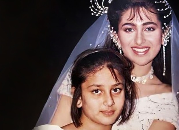 Karisma Kapoor dressed as a bride poses with Kareena Kapoor in this childhood picture 