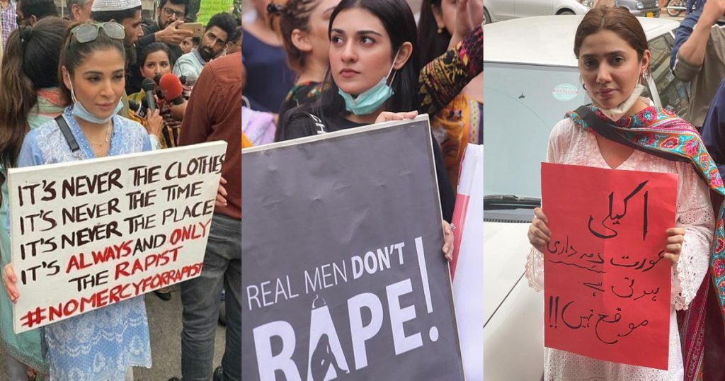 Mahira Khan, Ayesha Omar, Sarah Khan And Others Attend Protest For Motorway Rape Case