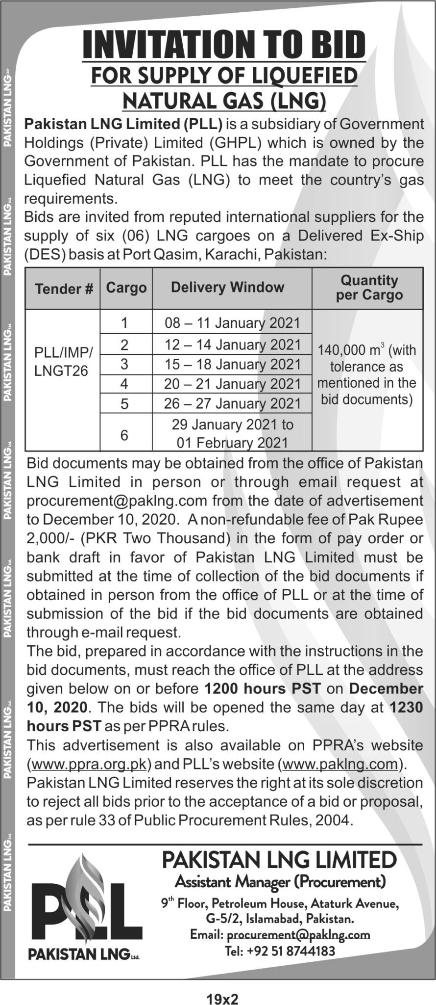 Pakistan to Import 6 More Cargoes of LNG for January