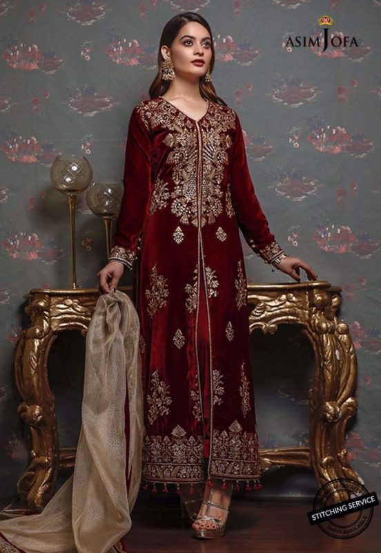 Minal Khan For Asim Jofa Latest Pakistani Velvet Dresses