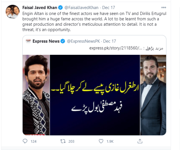Ertugrul came took money and left that’s all, Fahad Mustafa