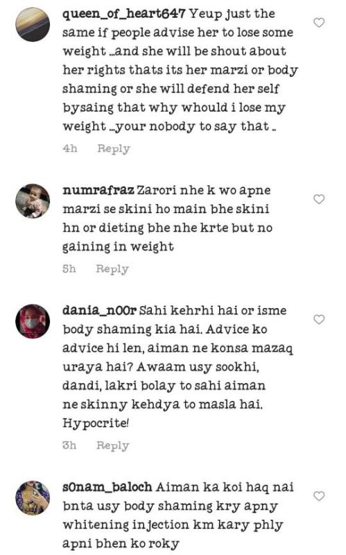 Netizens criticized Aiman khan on her weight loss advice Mawra