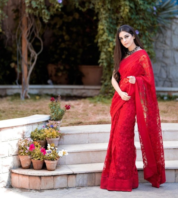 Maya Ali Looks Vibrant & Serves Killer Looks in a Red Saree