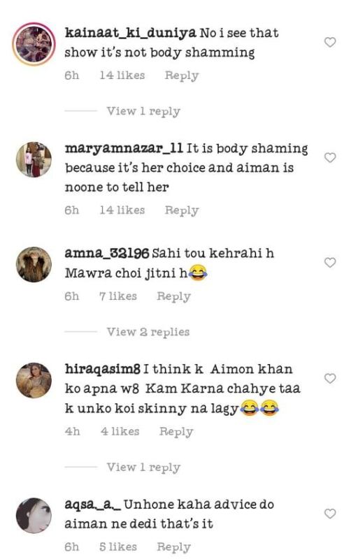 Netizens criticized Aiman khan on her weight loss advice Mawra