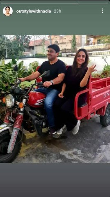 Nadia Khan Rides A Chingchi With Her Husband