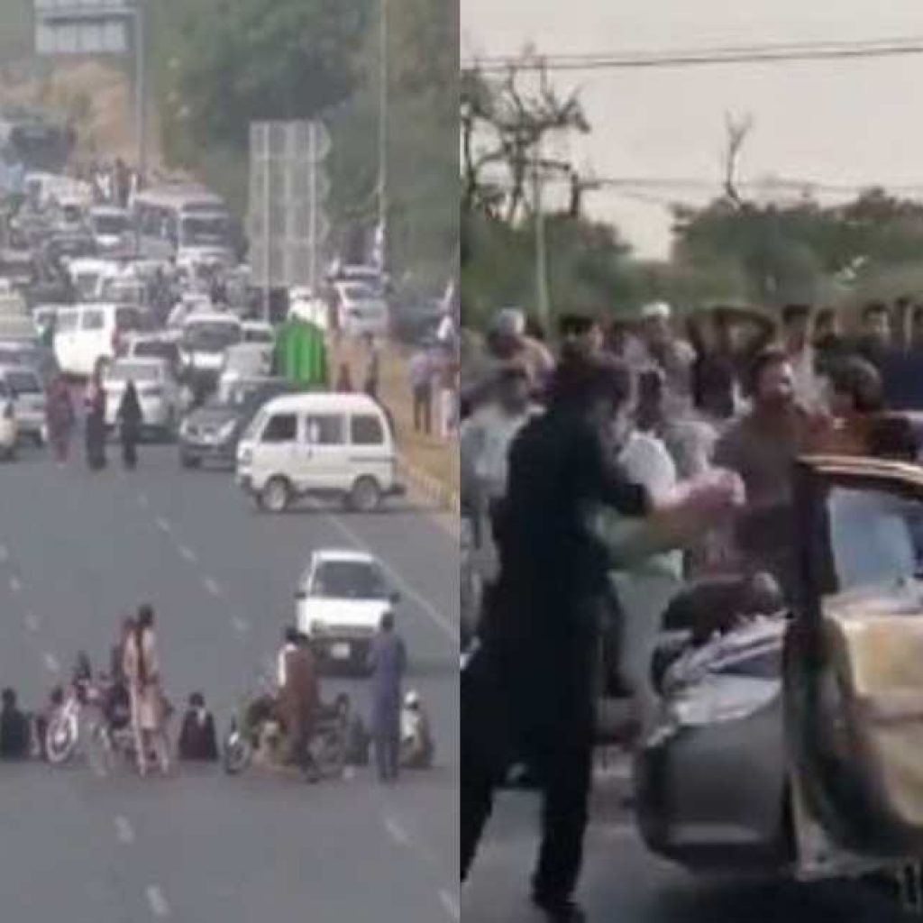 watch:-protestors-against-in-person-exams-at-faizabad-interchange-damage-private-vehicles