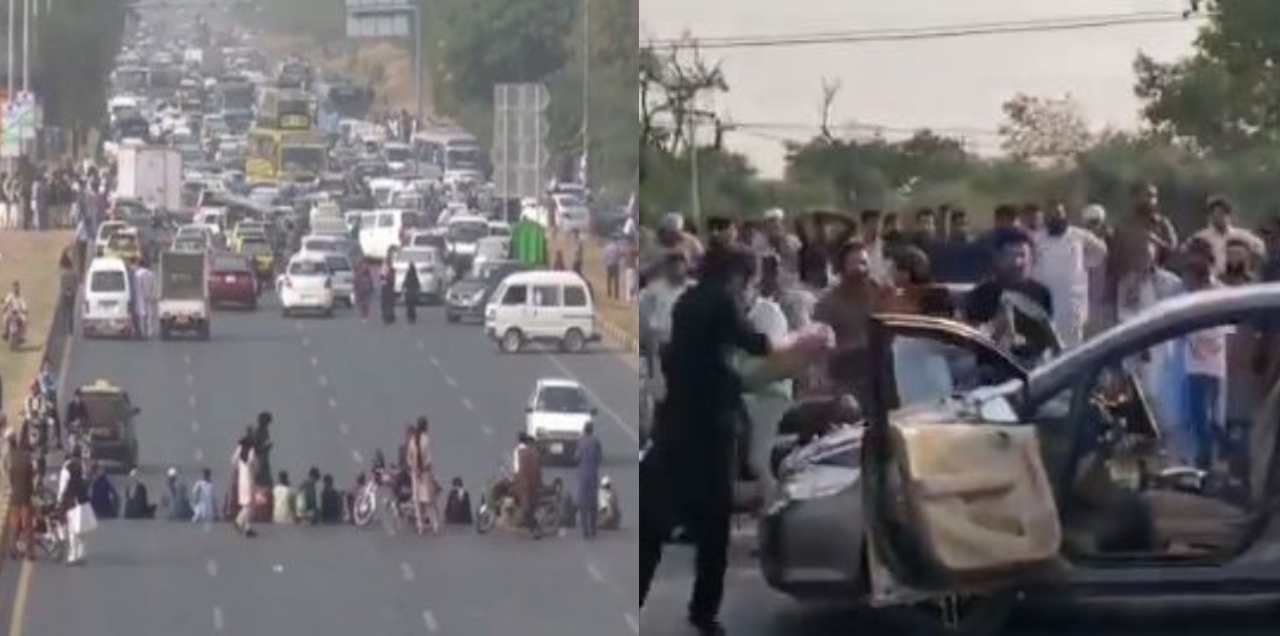 WATCH: Protestors Against In-Person Exams At Faizabad Interchange Damage Private Vehicles