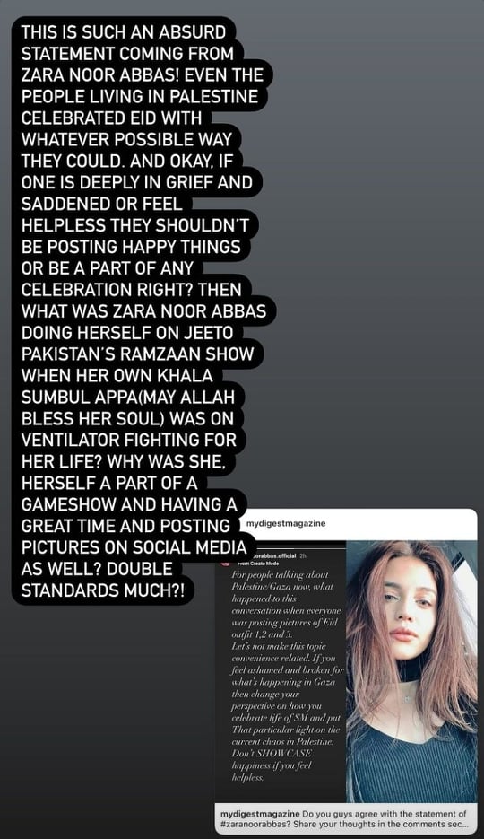 Netizens Disagree With Zara Noor Abbas On Her Recent Statement