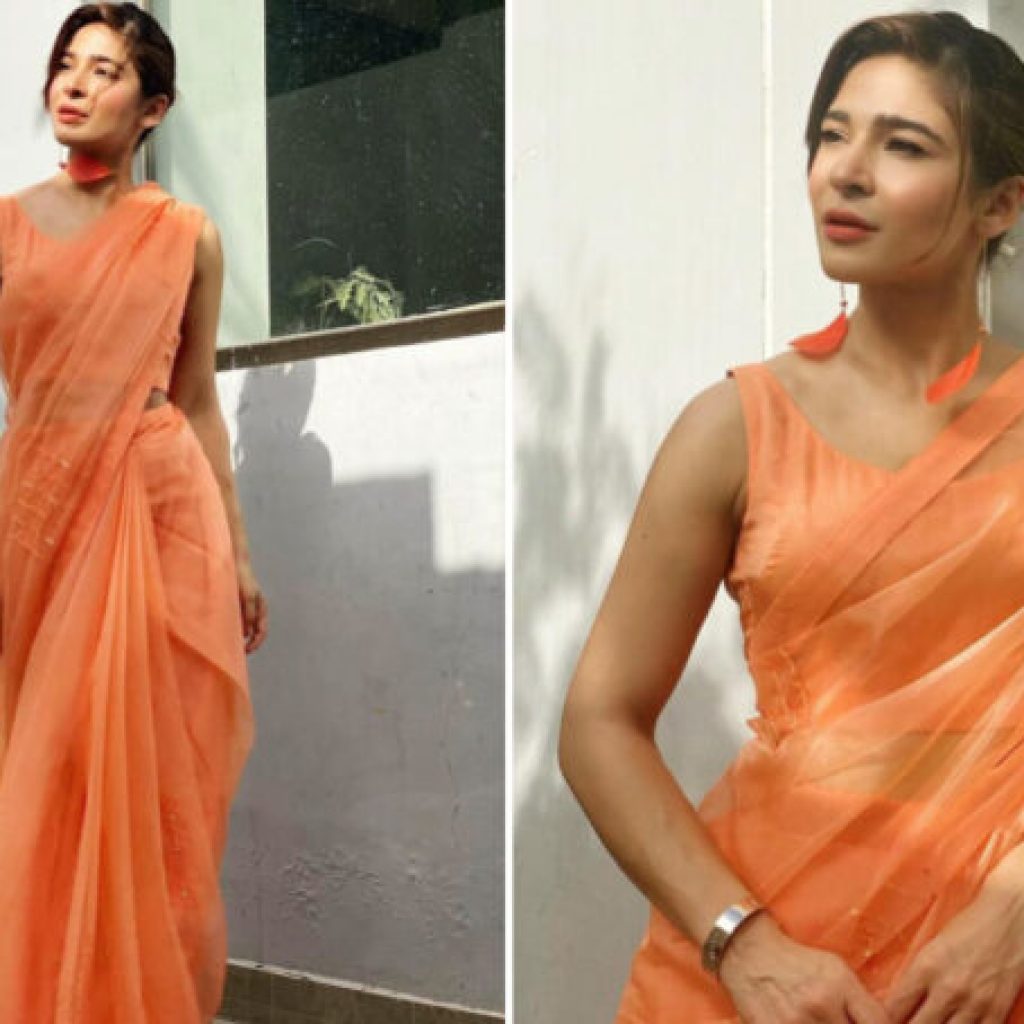 ayesha-omar-shows-her-summer-look-in-a-peachy-sari