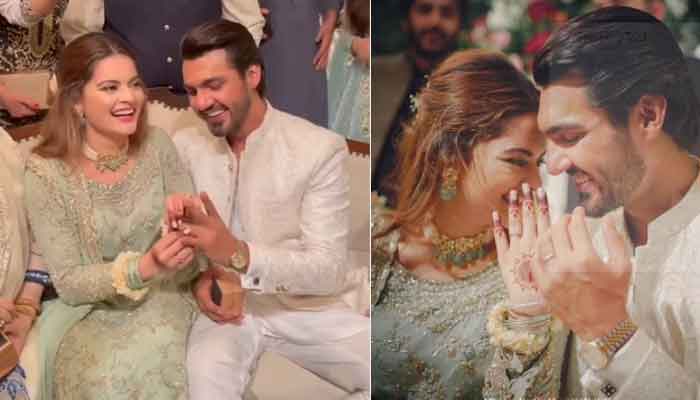 Minal Khan & Ahsan Mohsin looks super excited on Engagement