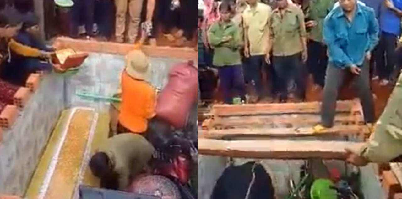 WATCH: Family Of A Dead Man Stuffs His Grave With Fan, Motorbike, TV & What Not!