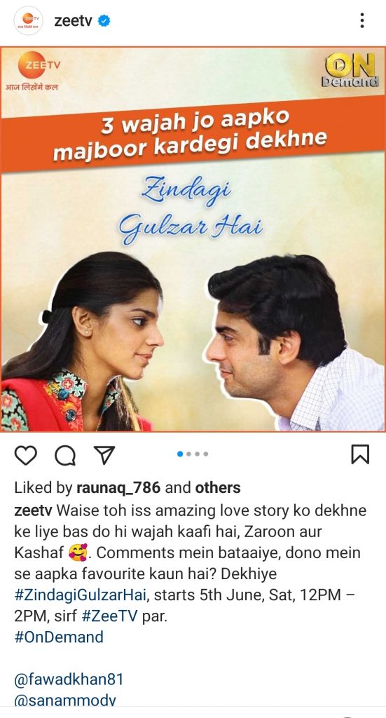 Indian Channel Zee TV To Air Zindagi Gulzar Hai