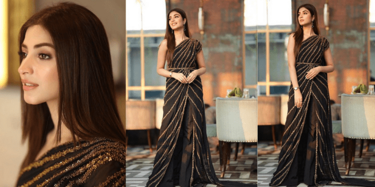 Kinza Hashmi Epitome Of Beauty Spells Chic In Black Pant Sari