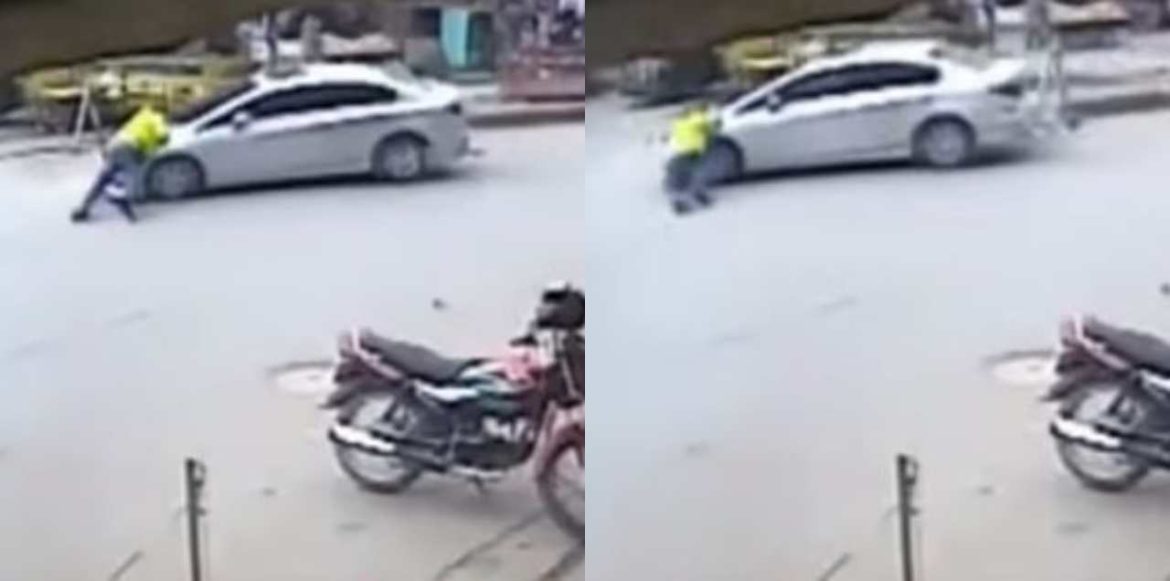 WATCH: Car Driver Runs Over A Traffic Cop Checking Unregistered Plates In Lahore