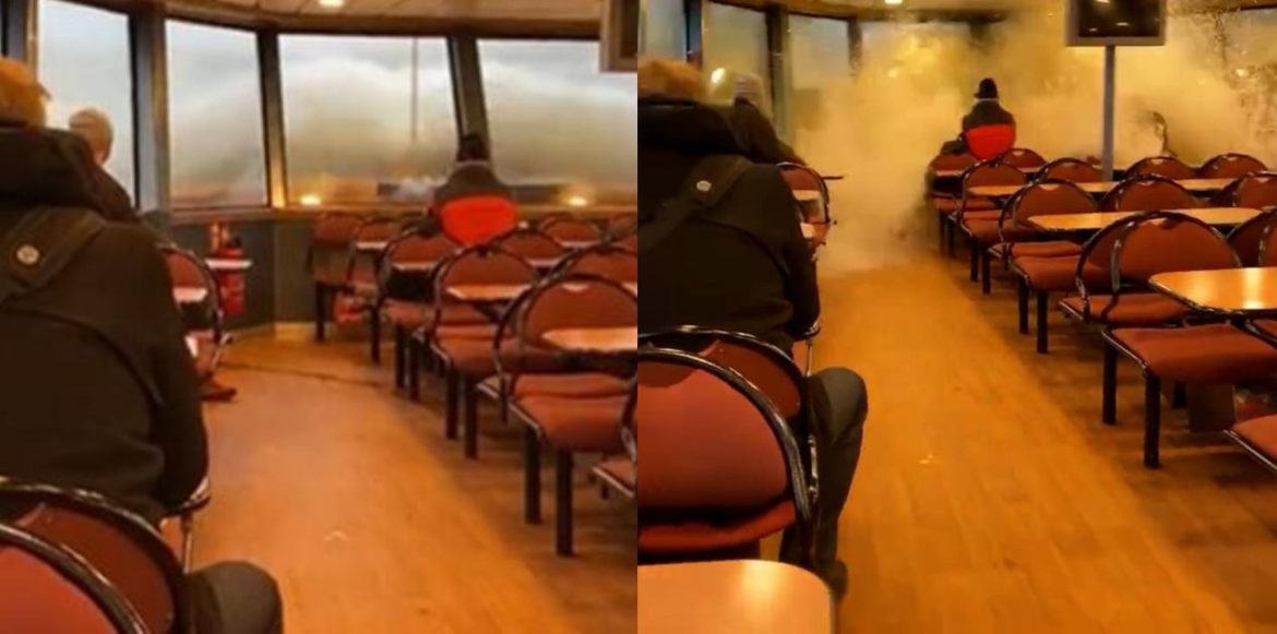 Terrifying Footage Shows The Moment Huge Waves Smash Windows Of A Ferry In Germany