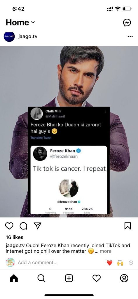 Feroze Khan Under Fire After Joining Tiktok