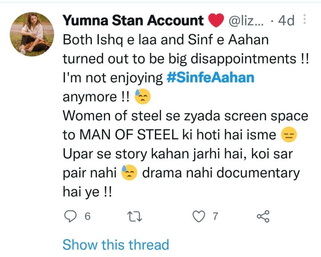 Public is Not Happy with Sinf e Aahan’s Script