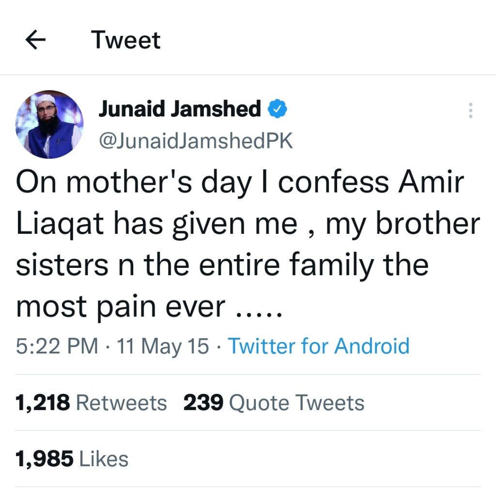 Public Is Certain Aamir Liaquat Paid For What He Did To Junaid Jamshed