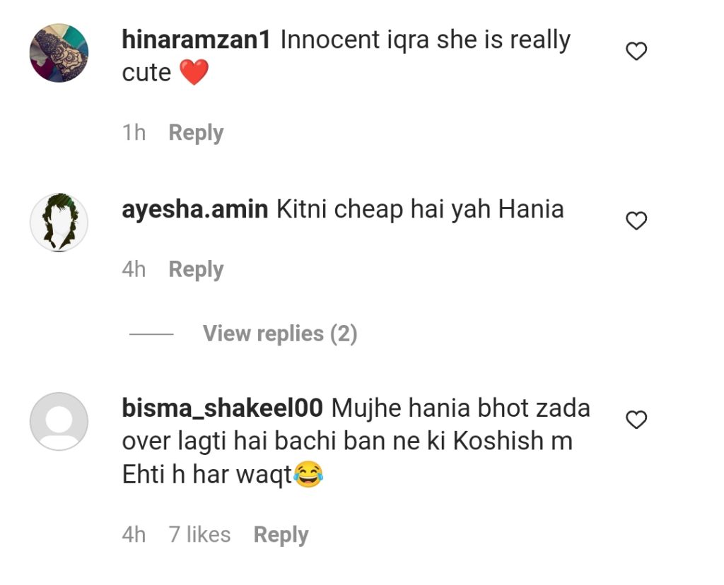 Hania Aamir Gets Criticized For Ignoring Iqra Aziz