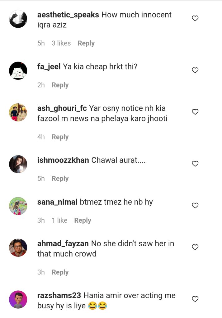 Hania Aamir Gets Criticized For Ignoring Iqra Aziz