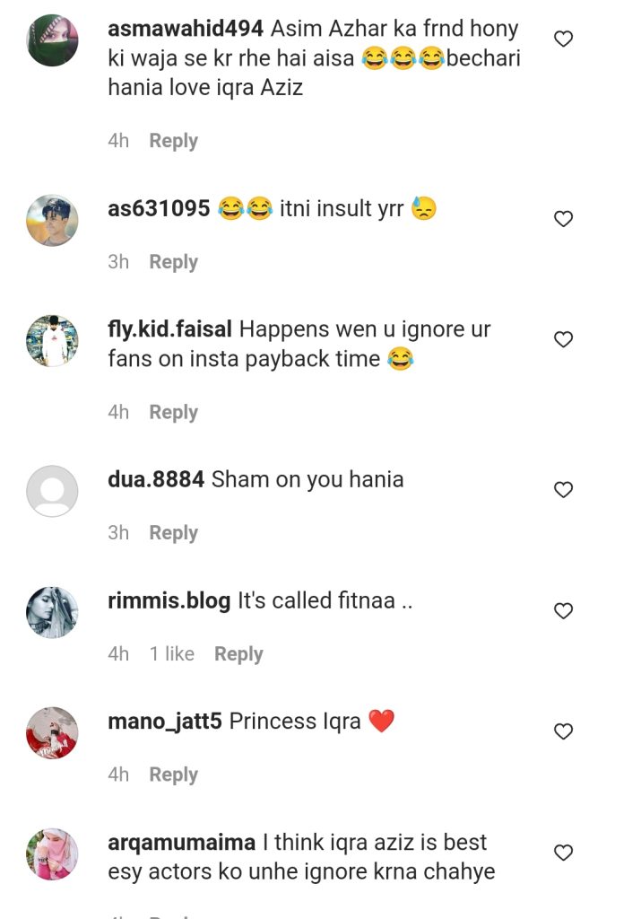 Hania Aamir Gets Criticized For Ignoring Iqra Aziz