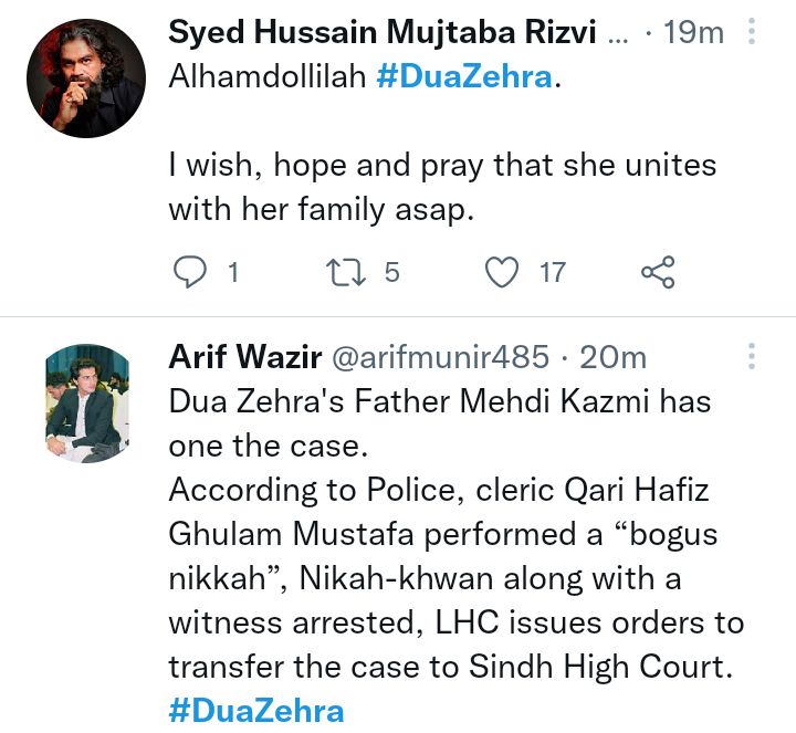 Public Happy With The New Progress In Dua Zehra Case