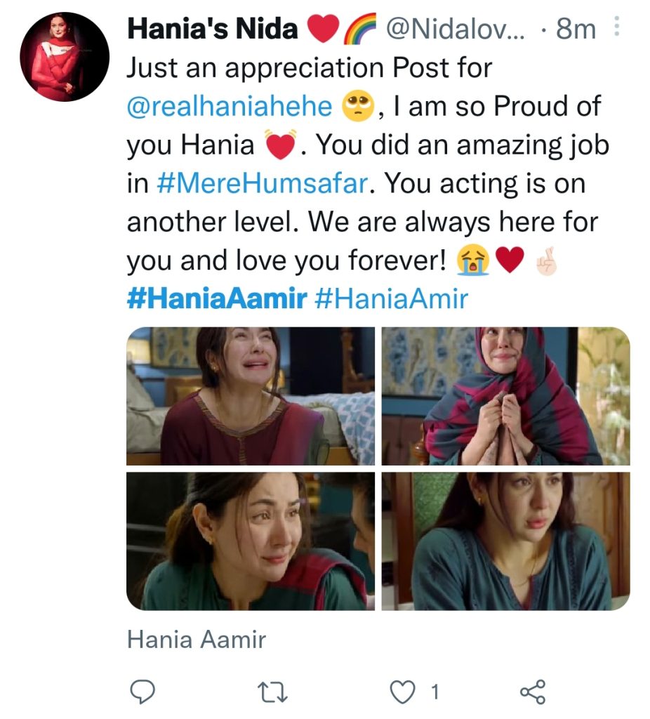 Twitter Users Praise Hania Aamir's Acting In Mere Humsafar