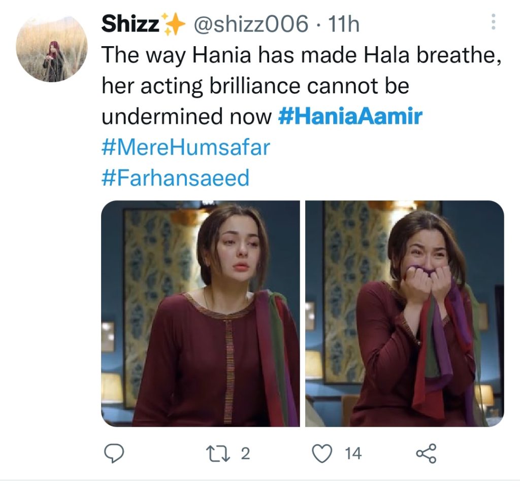 Twitter Users Praise Hania Aamir's Acting In Mere Humsafar