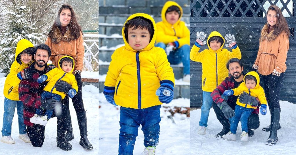 bilal-qureshi-&-uroosa-bilal-enjoying-snow-with-family-in-murree