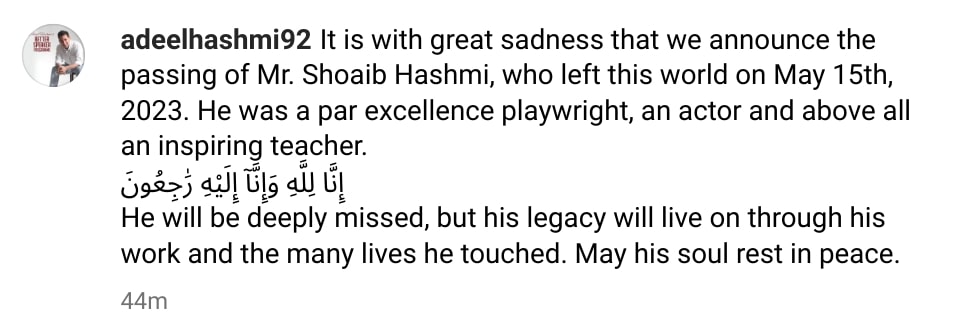 Veteran Actor And Playwright Shoaib Hashmi Passes Away