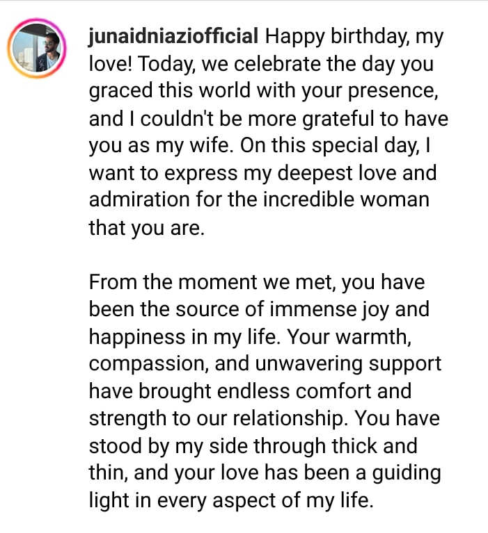 Junaid Niazi Shares Loved Up Pictures On Wife's Birthday