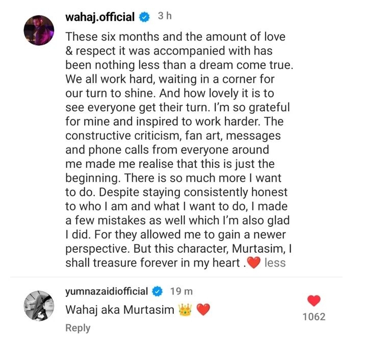 Wahaj Ali’s Message For Fans After Tere Bin Ends