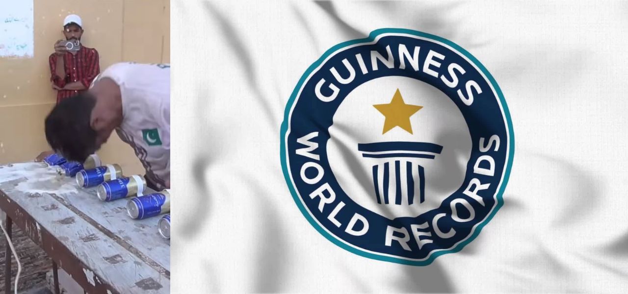 Muhammad Rashid Sets a New Guinness World World Record for the Most Drink Cans Crushed by his Head in 30 Seconds