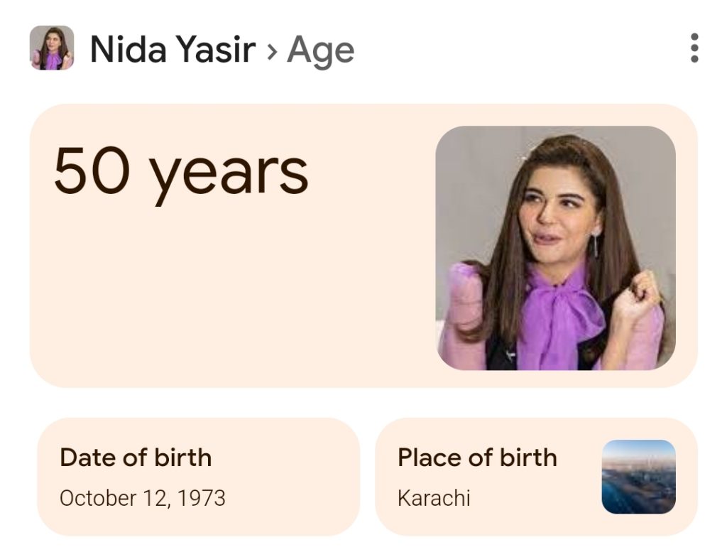 Nida Yasir Denies Her Age Shared on Google