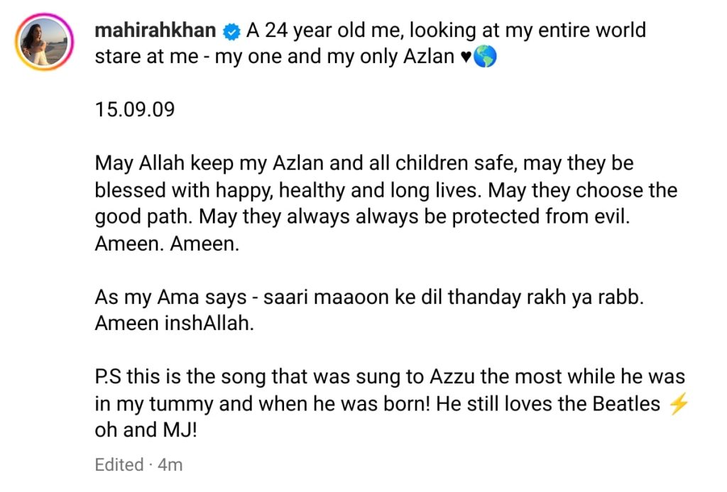 Mahira Khan's Sweetest Birthday Wish For Son Azlan