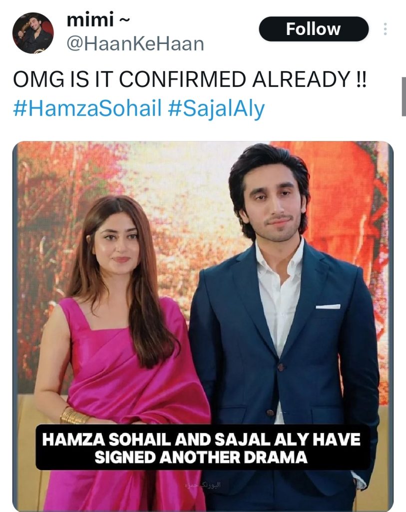 Sajal Aly & Hamza Sohail Pairing again For a Project Annoys Fans