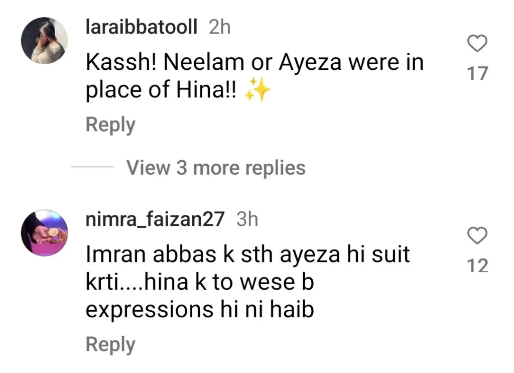 Hina Altaf and Imran Abbas Pairing Disappoints Fans